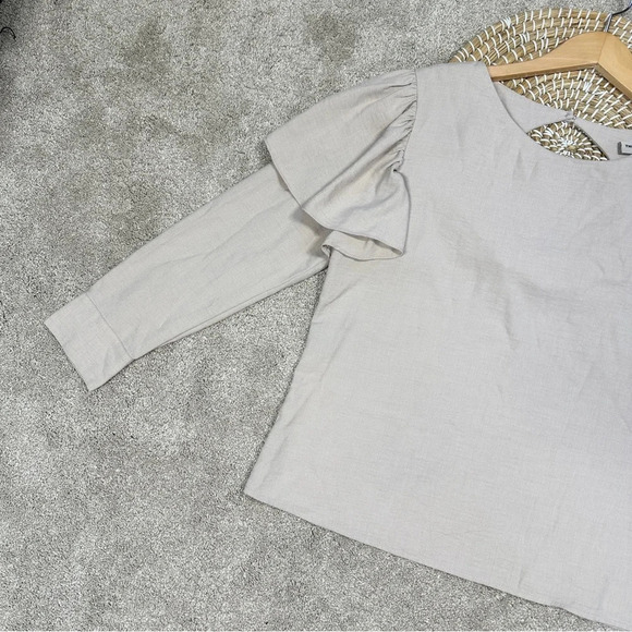The Odells Ruffle Shoulder Long Sleeve Top Blouse in Beige Cottagecore Size S - Picture 5 of 14
